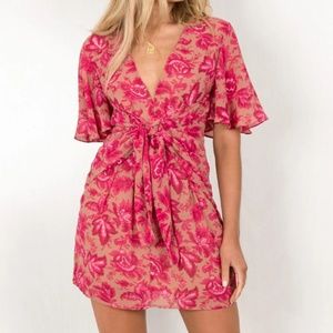 Pink Floral Wrap Dress